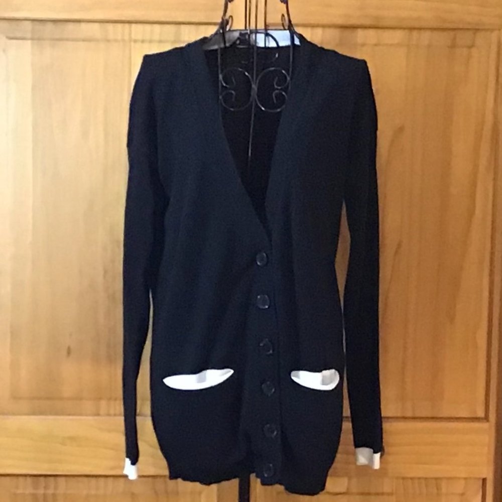Express ~ Black w/White Trim Button Up Cardigan